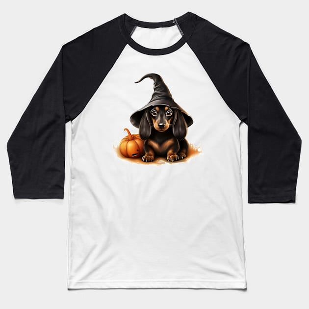 Halloween Dachshund Dog #2 Baseball T-Shirt by Chromatic Fusion Studio